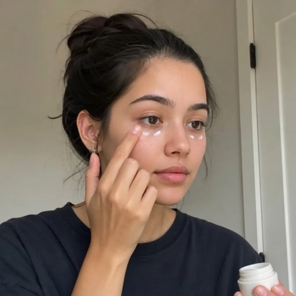 person applying eye cream under the eyes