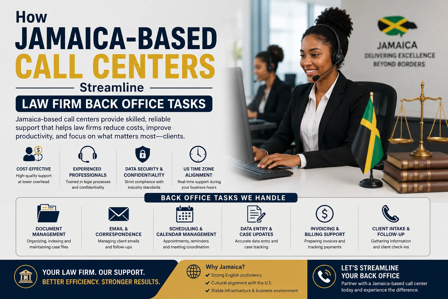 How Jamaica-Based Call Centers Streamline Law Firm Back Office Tasks