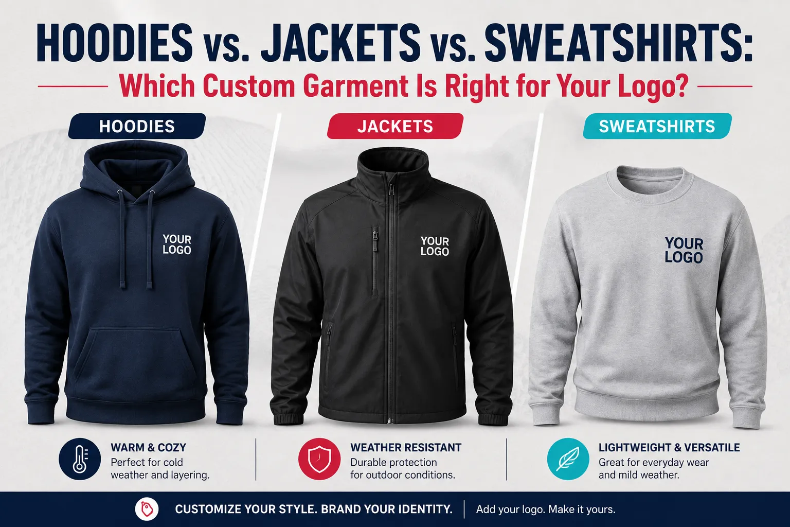 Hoodies vs. Jackets vs. Sweatshirts: Which Custom Garment Is Right for Your Logo?