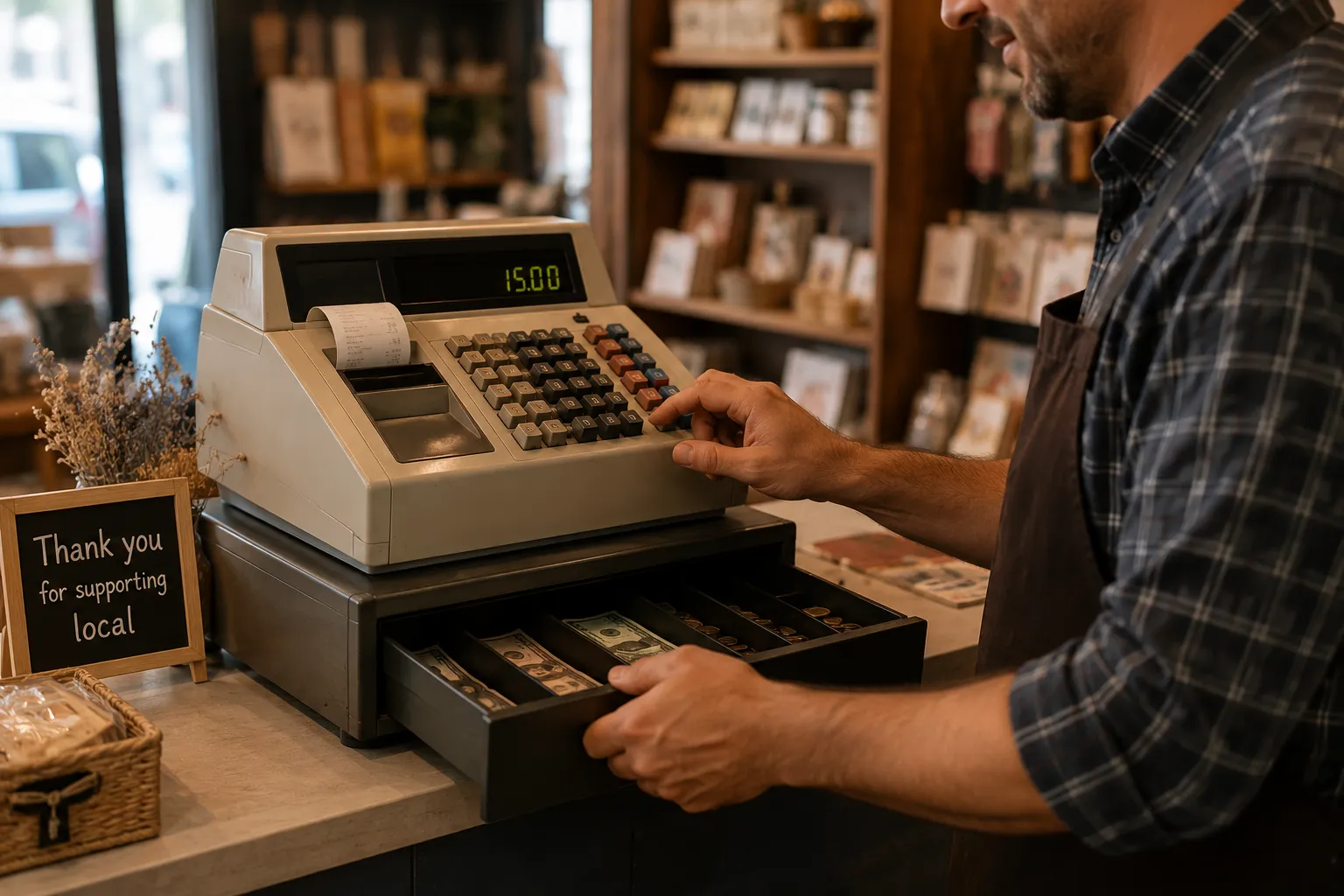 Electronic cash register used by a small retail business