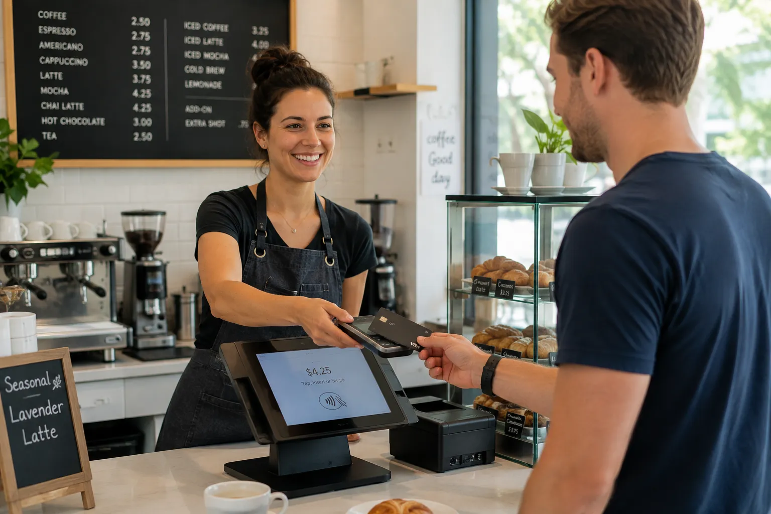 POS system accepting contactless card payment in a small business