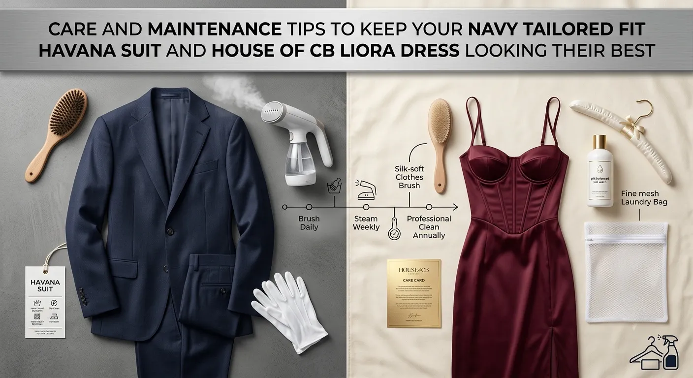Care and Maintenance Tips to Keep Your Navy Tailored Fit Havana Suit and House of CB Liora Dress Looking Their Best