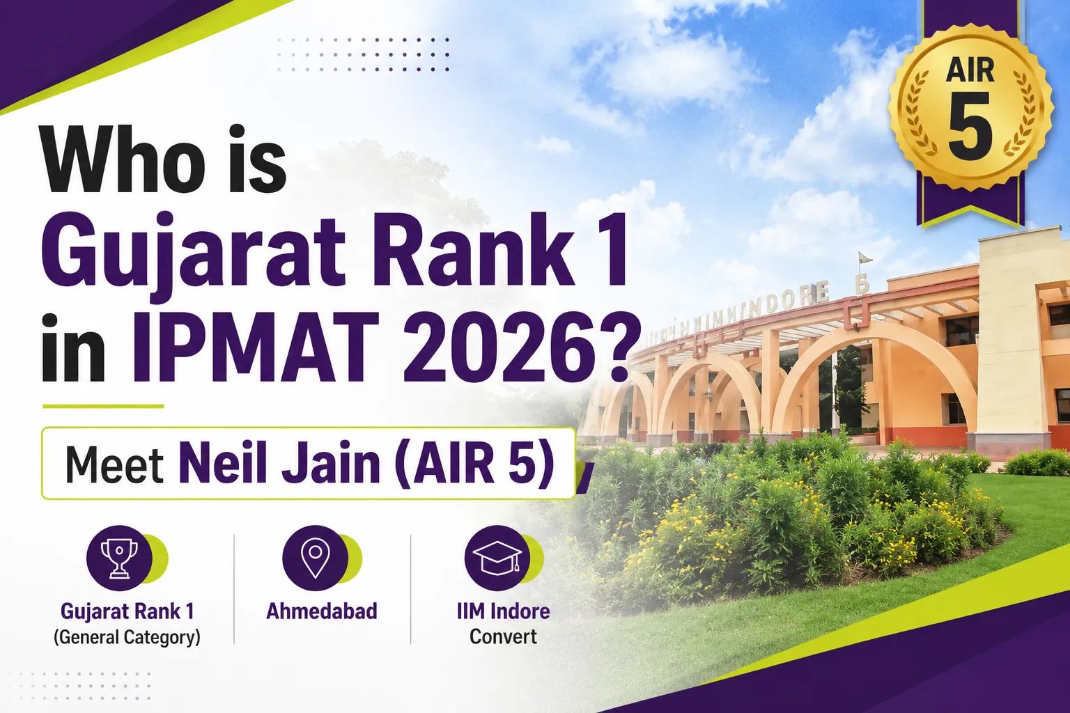 Who is Gujarat Rank 1 in IPMAT 2026? Neil Jain from Ahmedabad Secures AIR 5