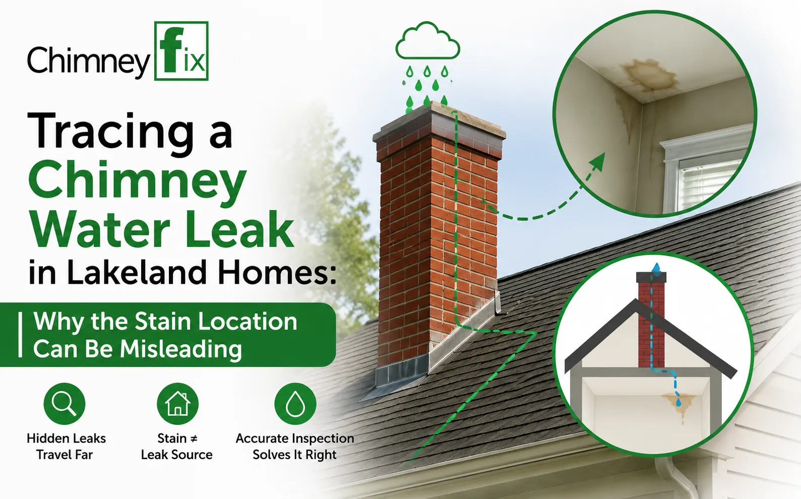 Tracing a Chimney Water Leak in Lakeland Homes: Why the Stain Location Can Be Misleading