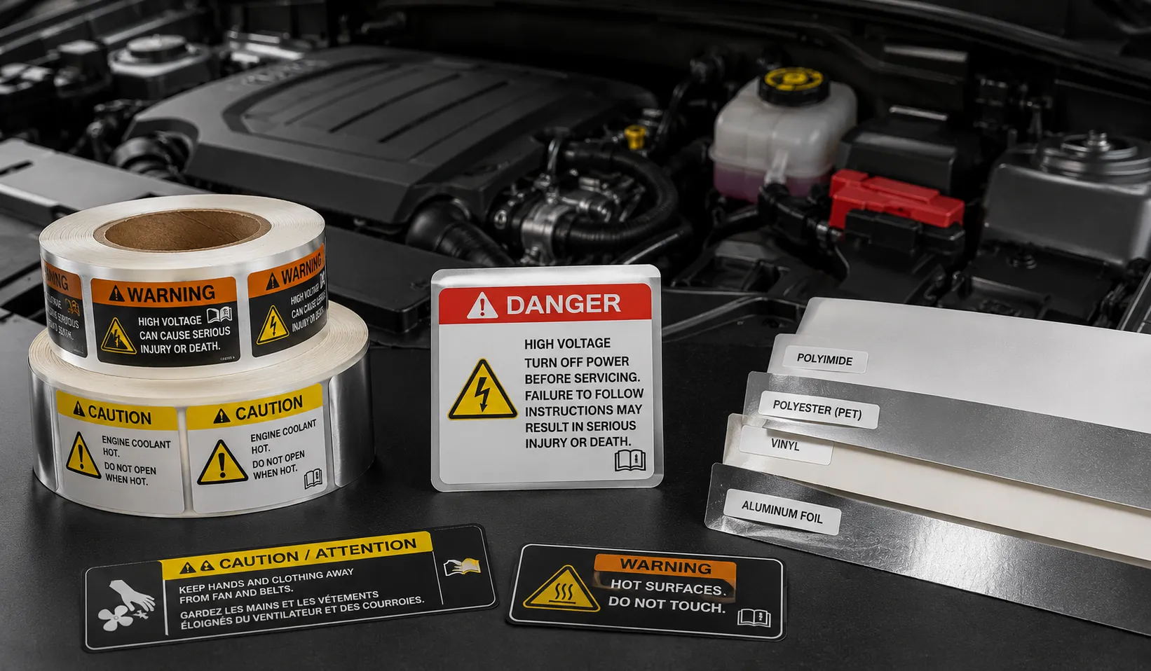 What Materials Are Used for Under-Hood Warning Labels?