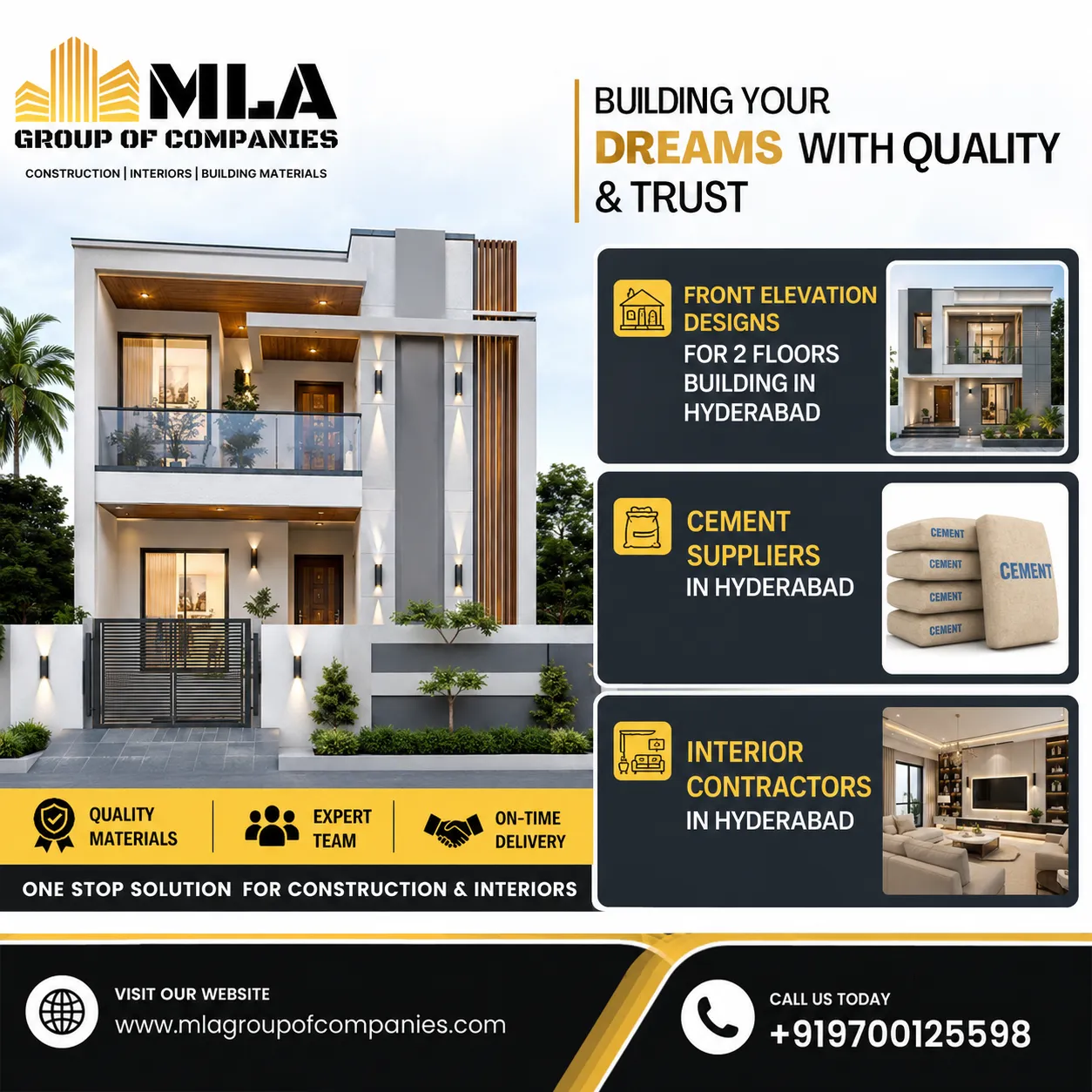 Front Elevation Designs, Cement Suppliers & Interior Contractors in Hyderabad