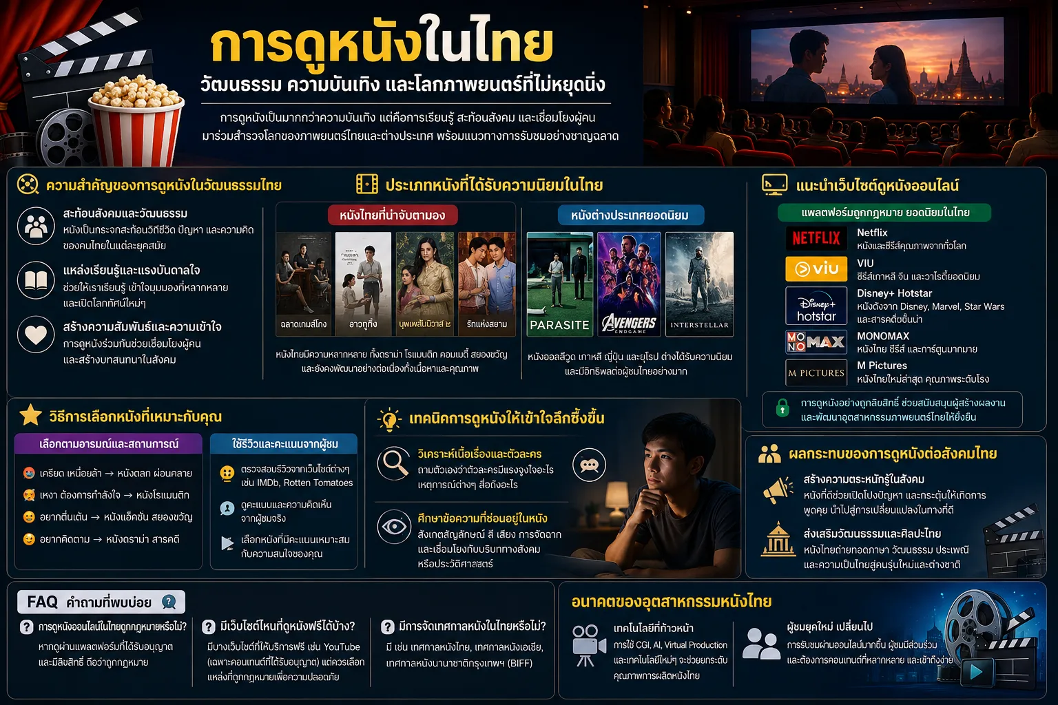 การดูหนังในไทย: วัฒนธรรม ความบันเทิง และแนวโน้มการรับชมภาพยนตร์ในยุคดิจิทัล