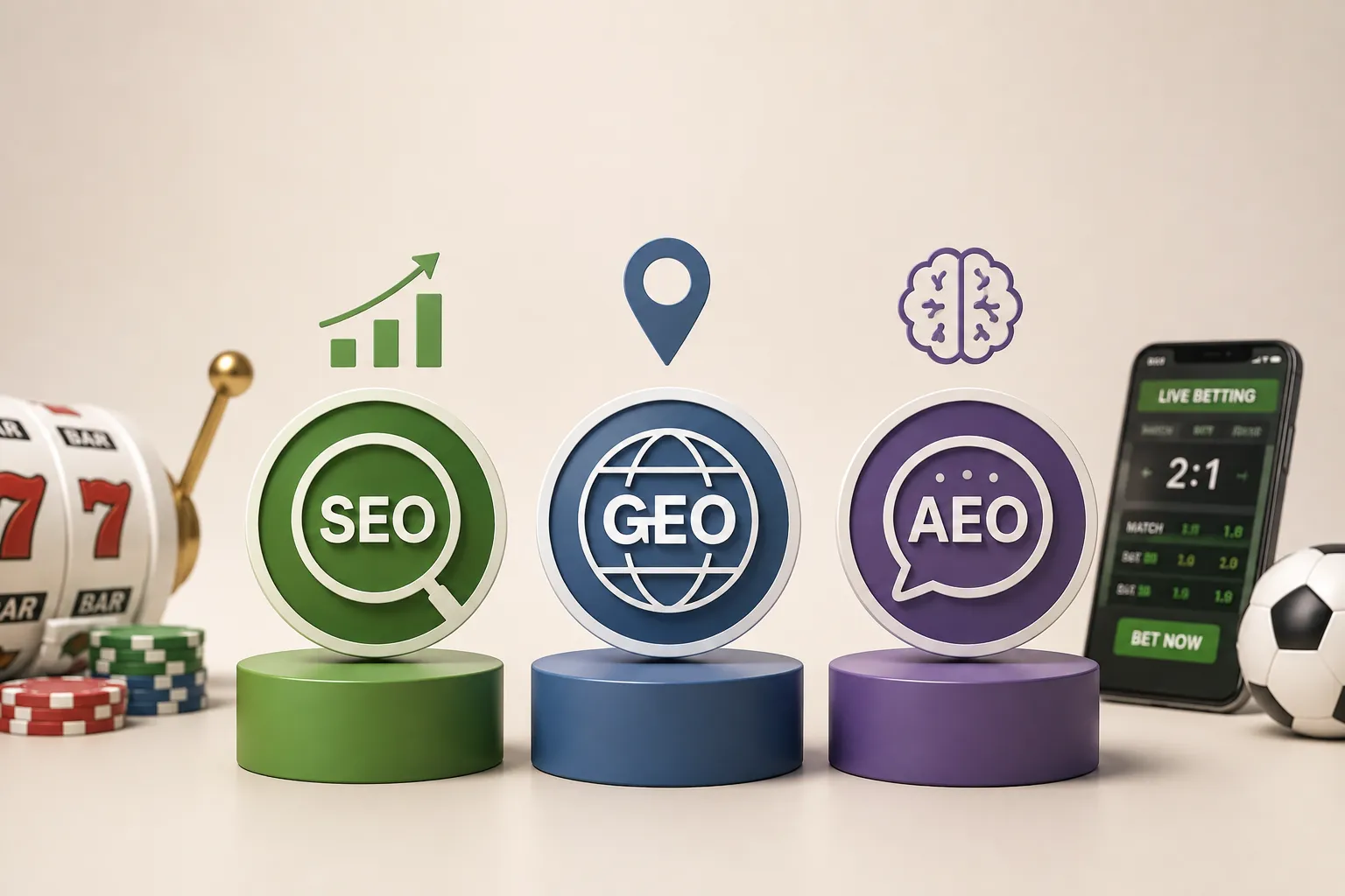 SEO vs GEO vs AEO for iGaming Brands
