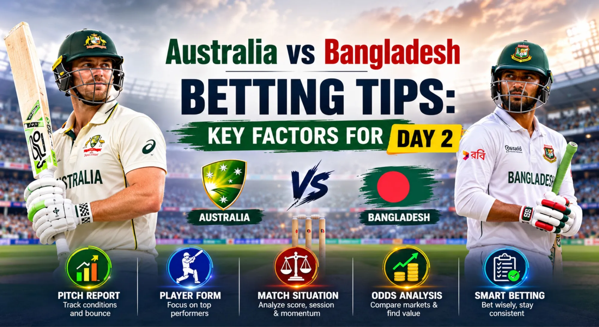 Australia vs Bangladesh Betting Tips: Key Factors for Day 2