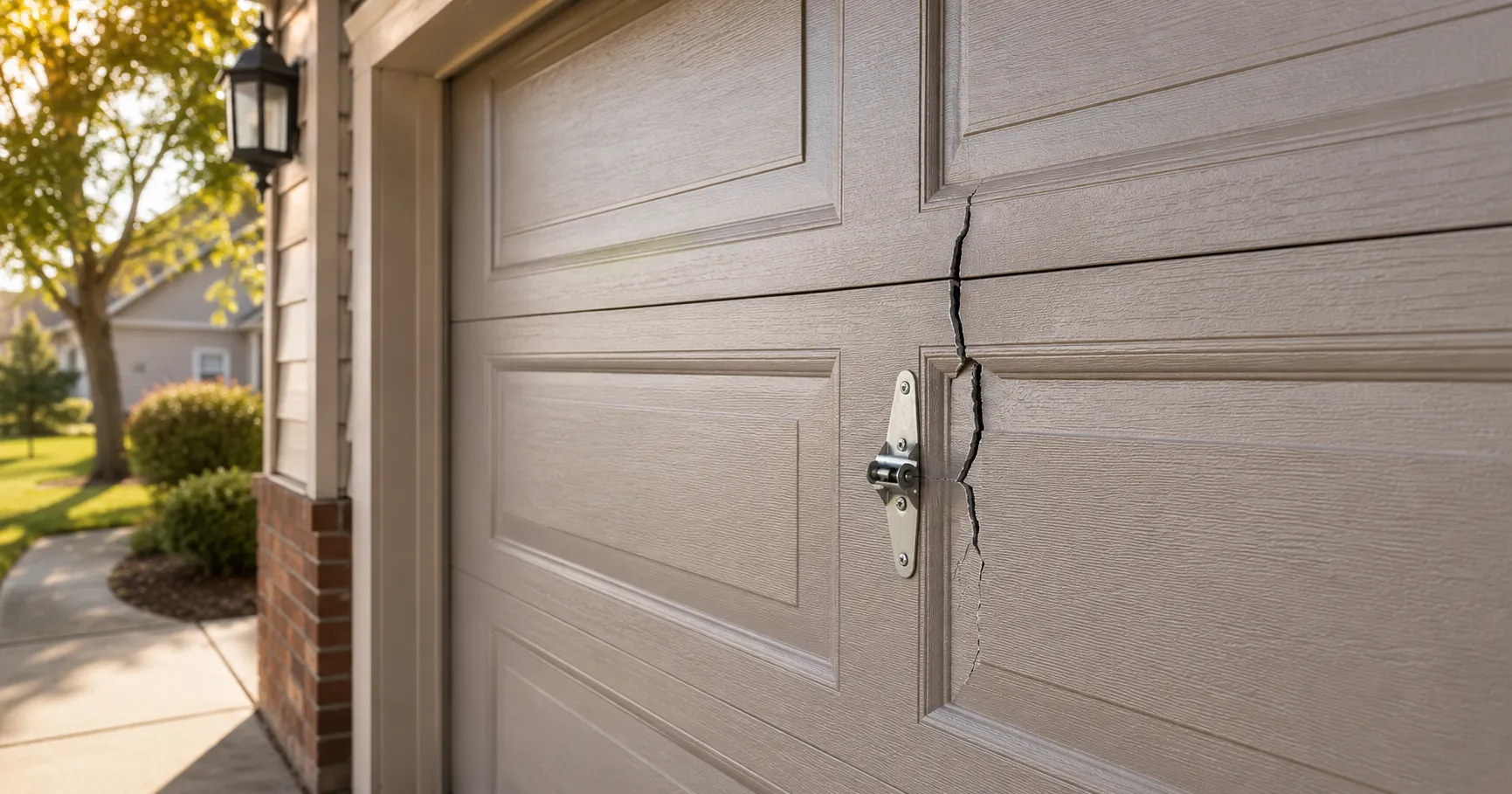 A Garage Door Panel Cracked Near the Hinge: When a Small Split Becomes Structural