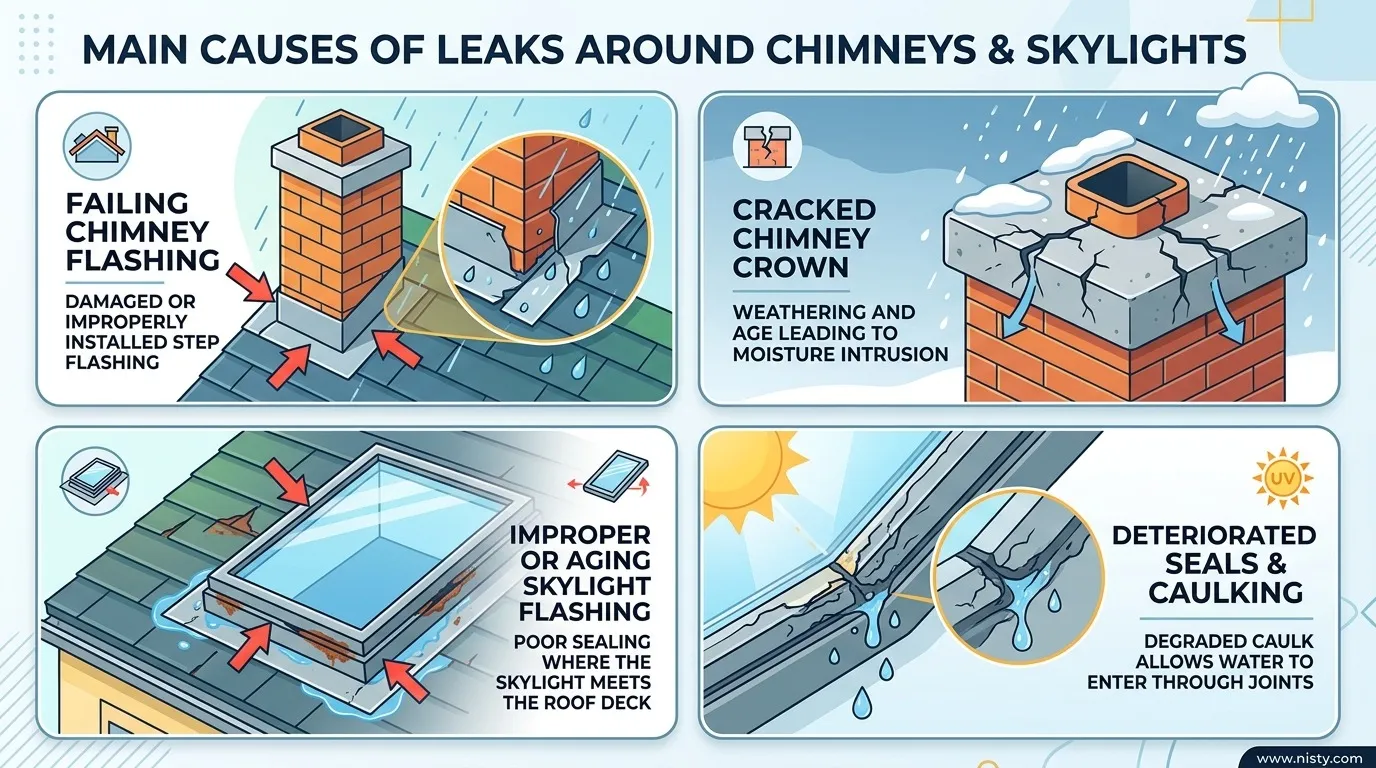 What Causes Roof Leaks Around Chimneys and Skylights?