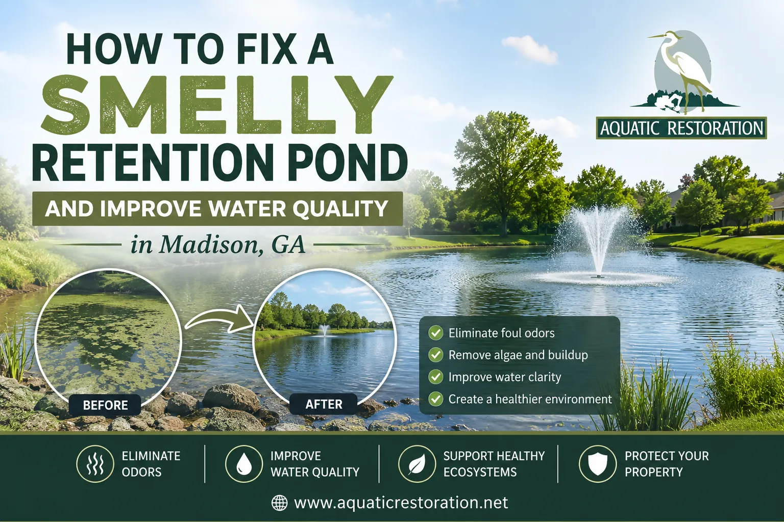 How to Fix a Smelly Retention Pond and Improve Water Quality in Madison, GA
