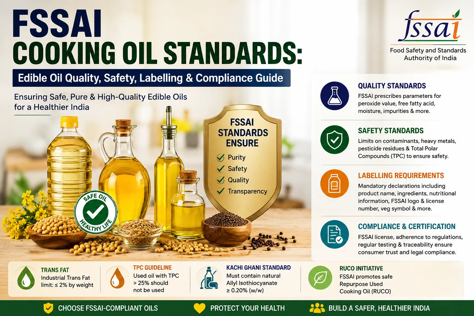 FSSAI Cooking Oil Standards: Edible Oil Quality, Safety, Labelling & Compliance Guide