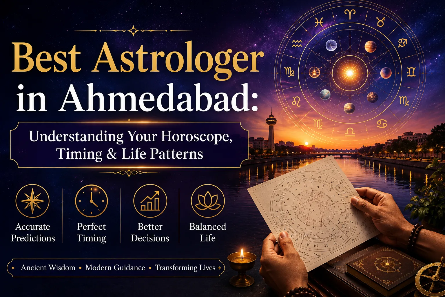 Best Astrologer in Ahmedabad: Understanding Your Horoscope, Timing & Life Patterns	 For most people, a horoscope is something quick — a daily line read over morning chai, a quick glance before a big decision, or a passing curiosity during a festival. But a horoscope, when understood properly, is far