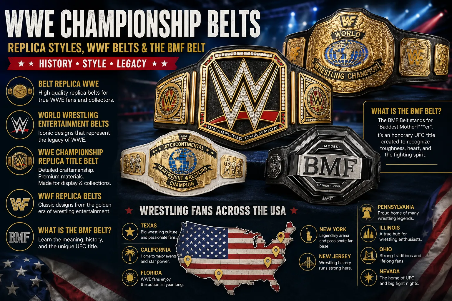 WWE Championship Belts: Replica Styles, WWF Belts & the BMF Belt