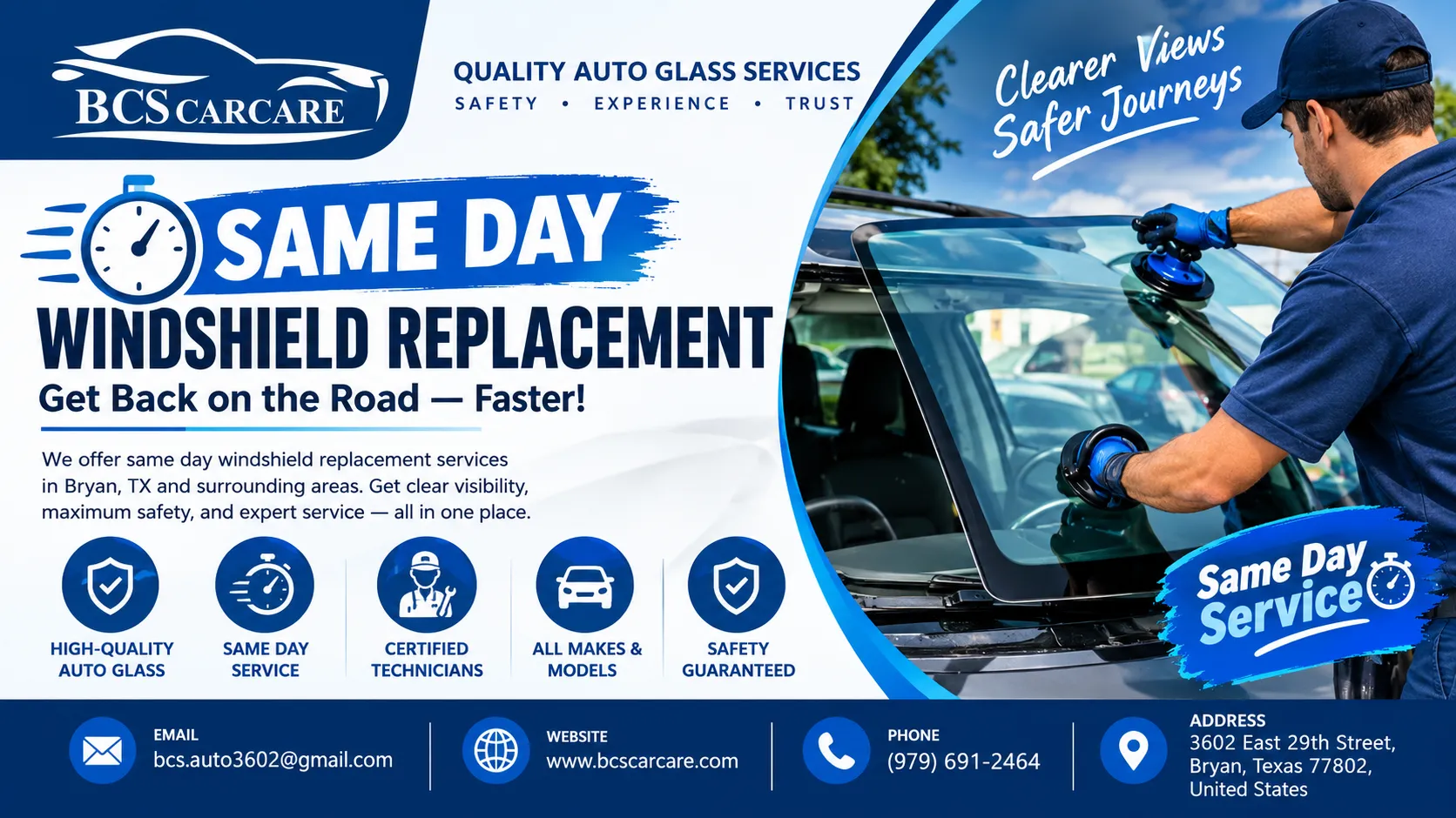 Same Day Windshield Replacement: What to Know Before You Book