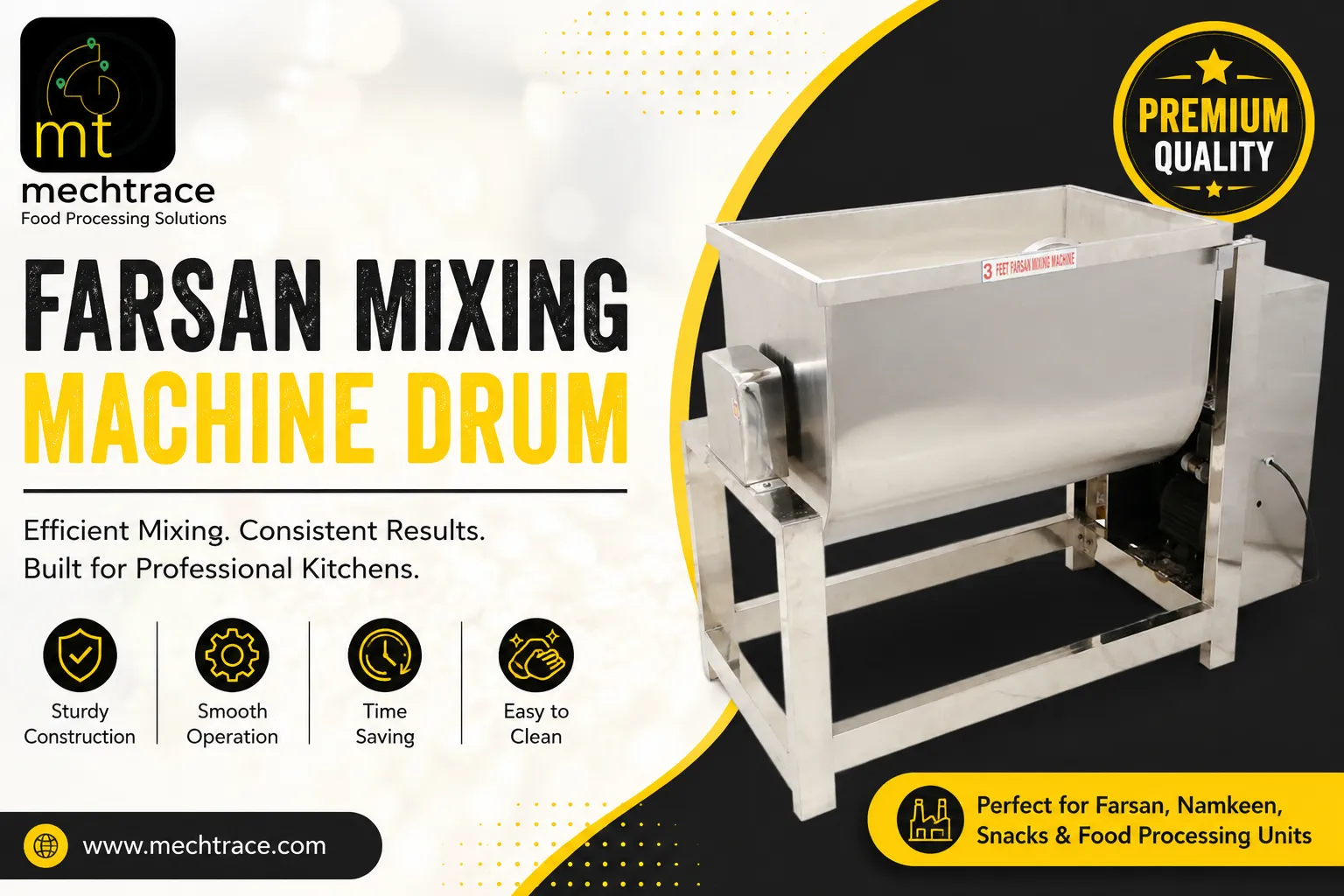 Modern Food Processing Solutions with Mechtrace: Farsan Mixing Machine Drum, Commercial Mixer Grinder & Tilting Dryer