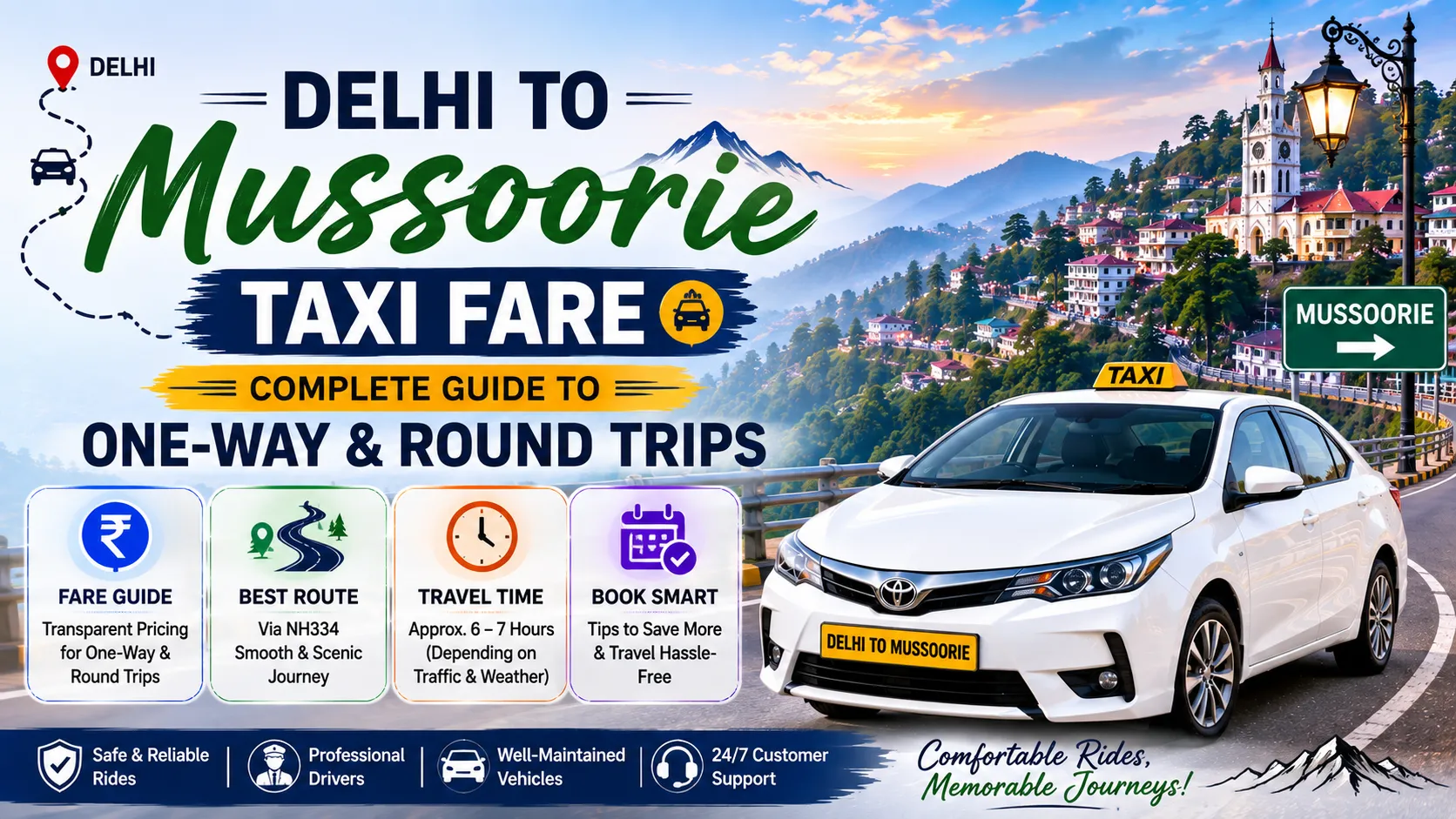 Delhi to Mussoorie Taxi Fare: Complete Guide to One-Way & Round Trips