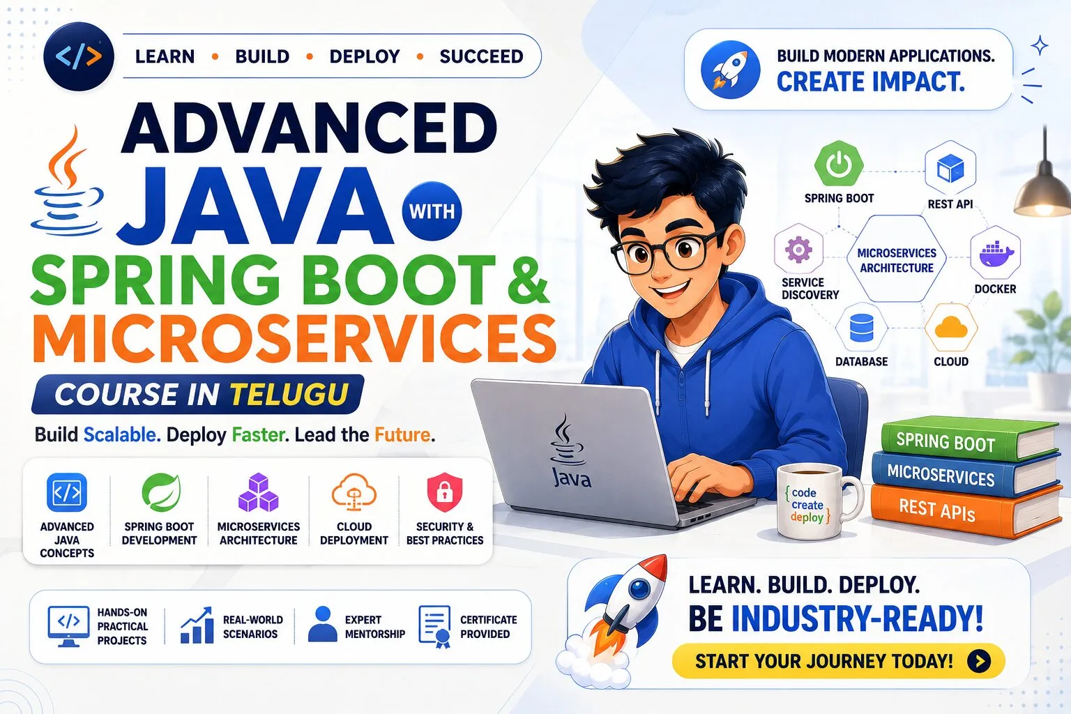 Learn Advanced Java Through Practical Enterprise Projects : Advanced Java with Spring Boot & Microservices Course in Telugu