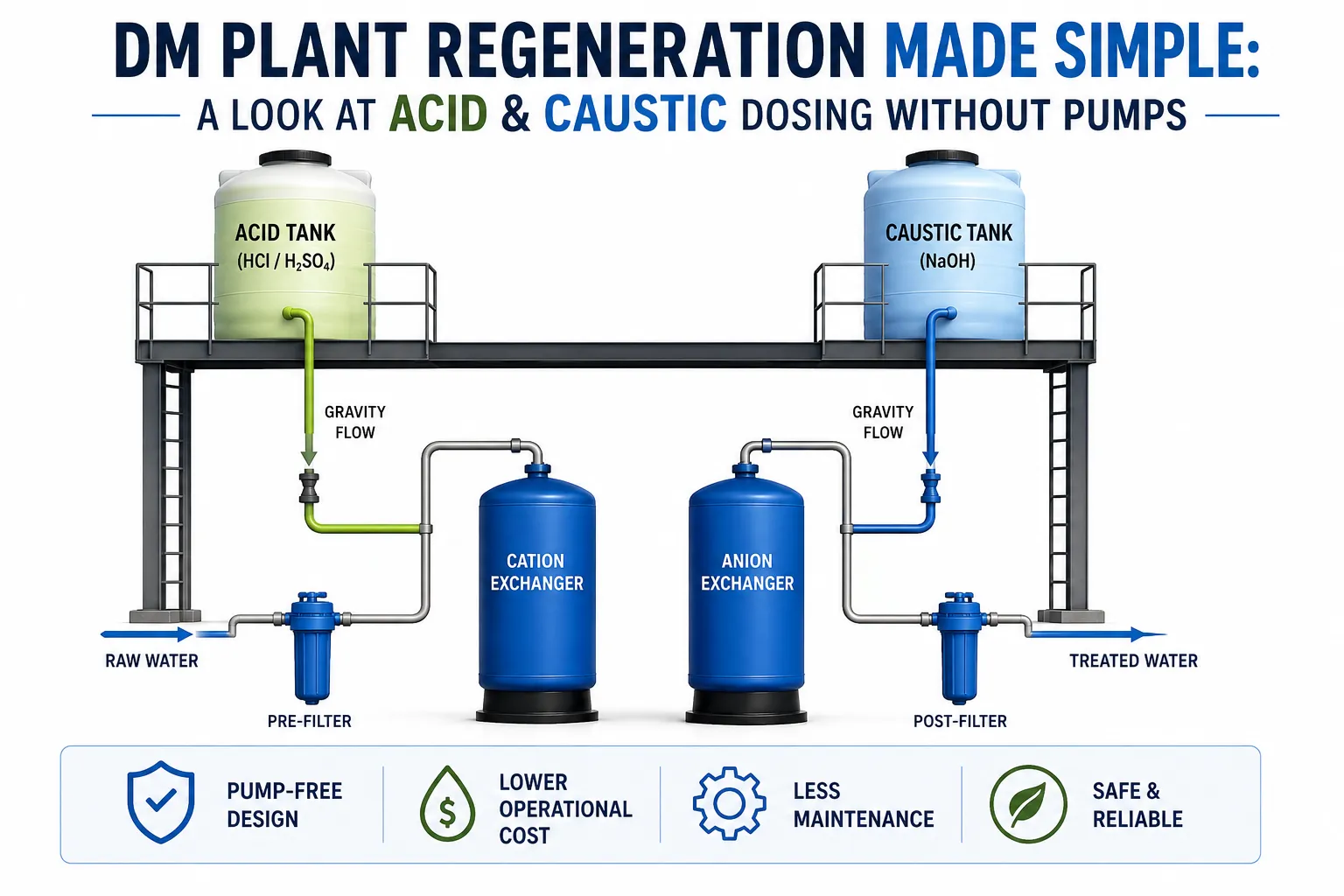DM Plant Regeneration Made Simple: A Look at Acid & Caustic Dosing Without Pumps