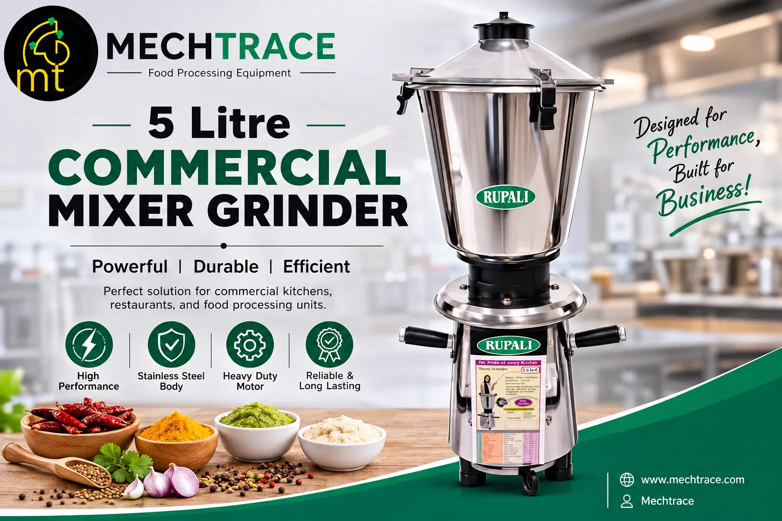 Commercial Mixer Grinder 5 Ltrs and Dryer Machine Tilting: Smart Food Processing Solutions by Mechtrace