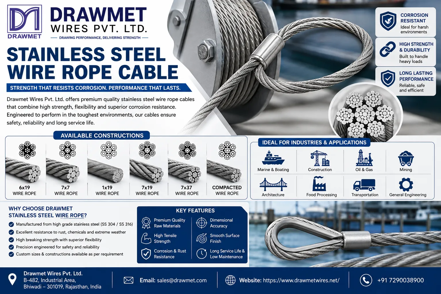 Stainless Steel Wire Rope: Benefits, Comparisons, and How to Choose the Right Type | Drawmet Wires Pvt. Ltd.
