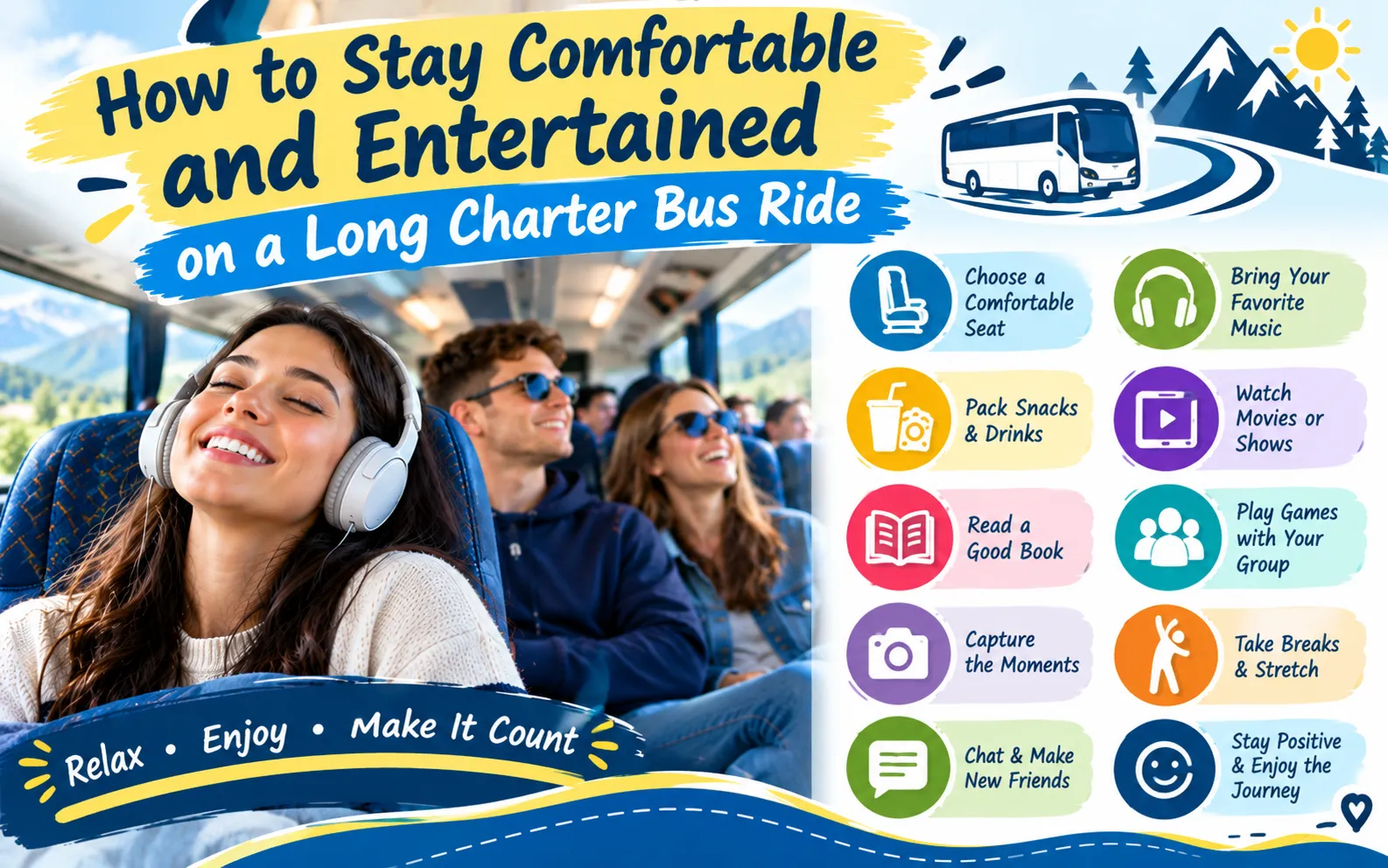 How to Stay Comfortable and Entertained on a Long Charter Bus Ride
