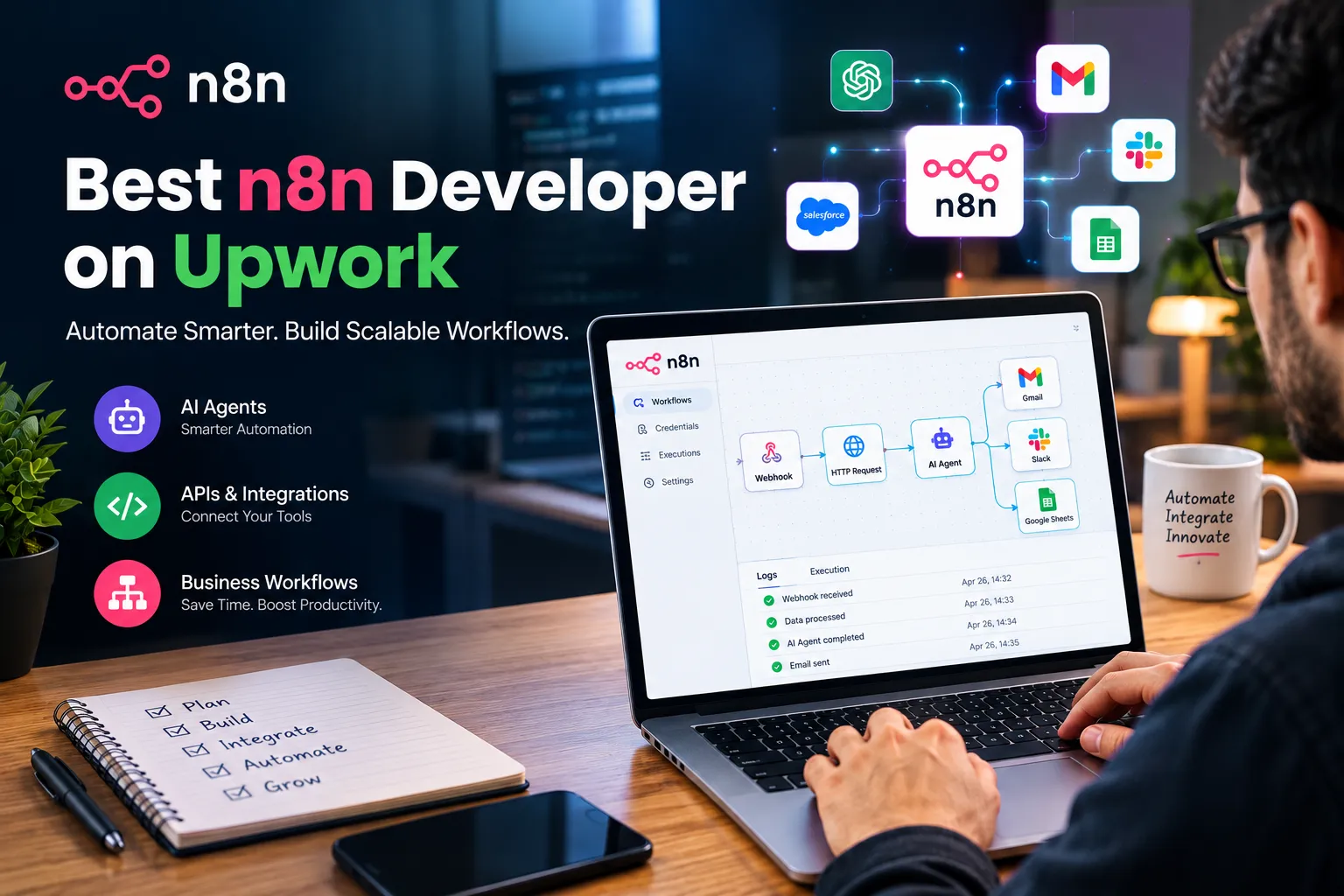Best n8n Developer on Upwork for AI Automation, AI Agents, APIs & Business Workflows