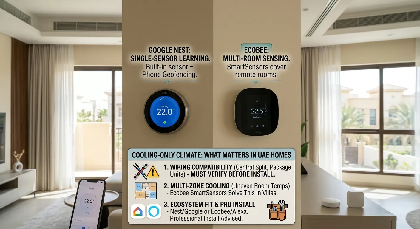 Nest vs. Ecobee in a Cooling-Only Climate: What Actually Matters for UAE Homes