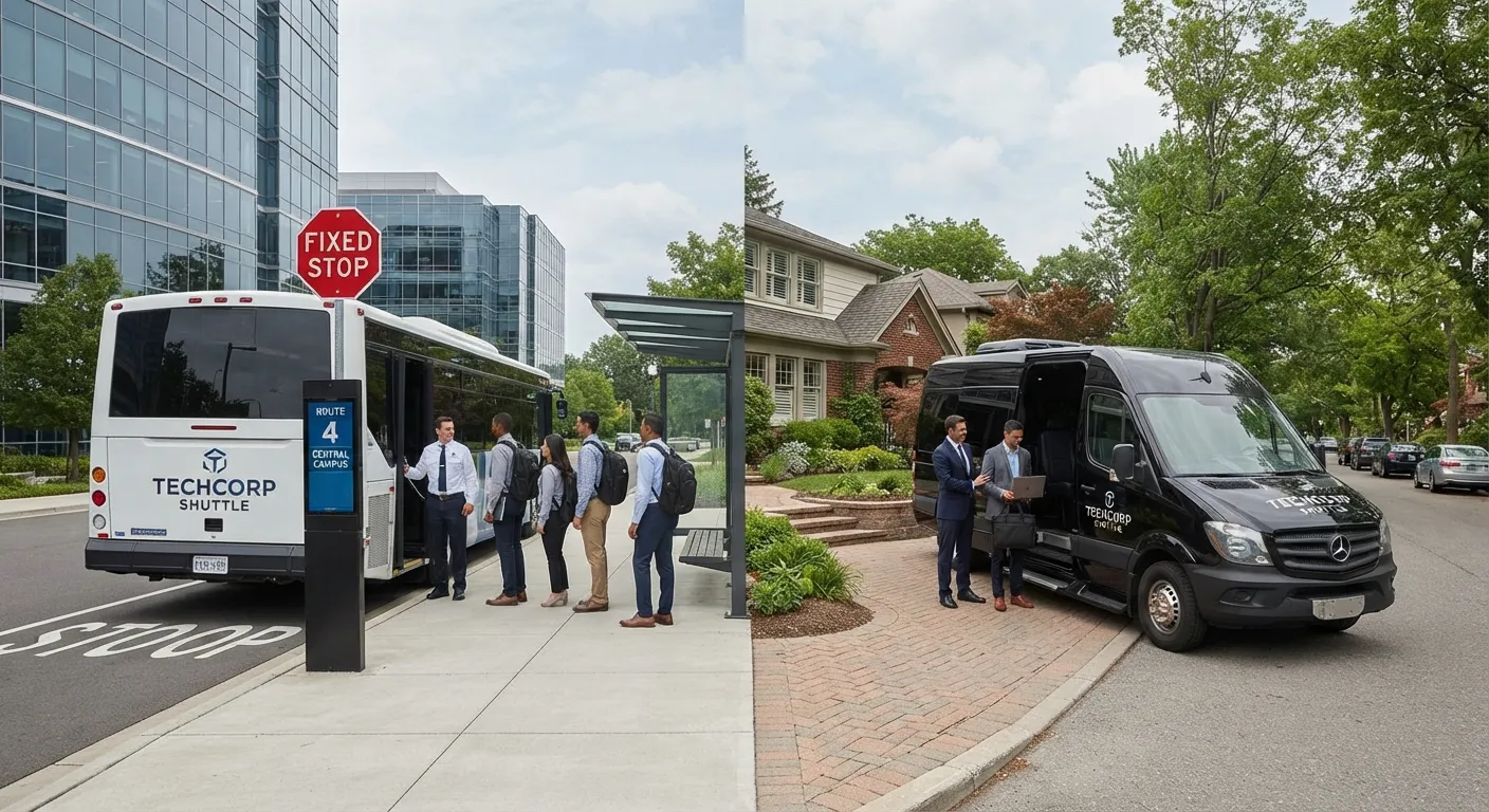 Employee Shuttle Services: Understanding Fixed Stops vs. Door-to-Door Routes