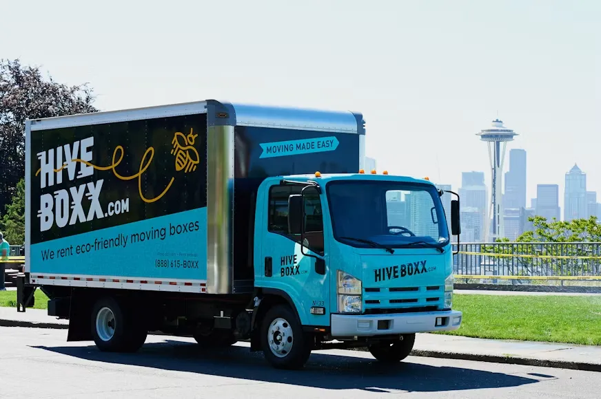  A blue truck on the road