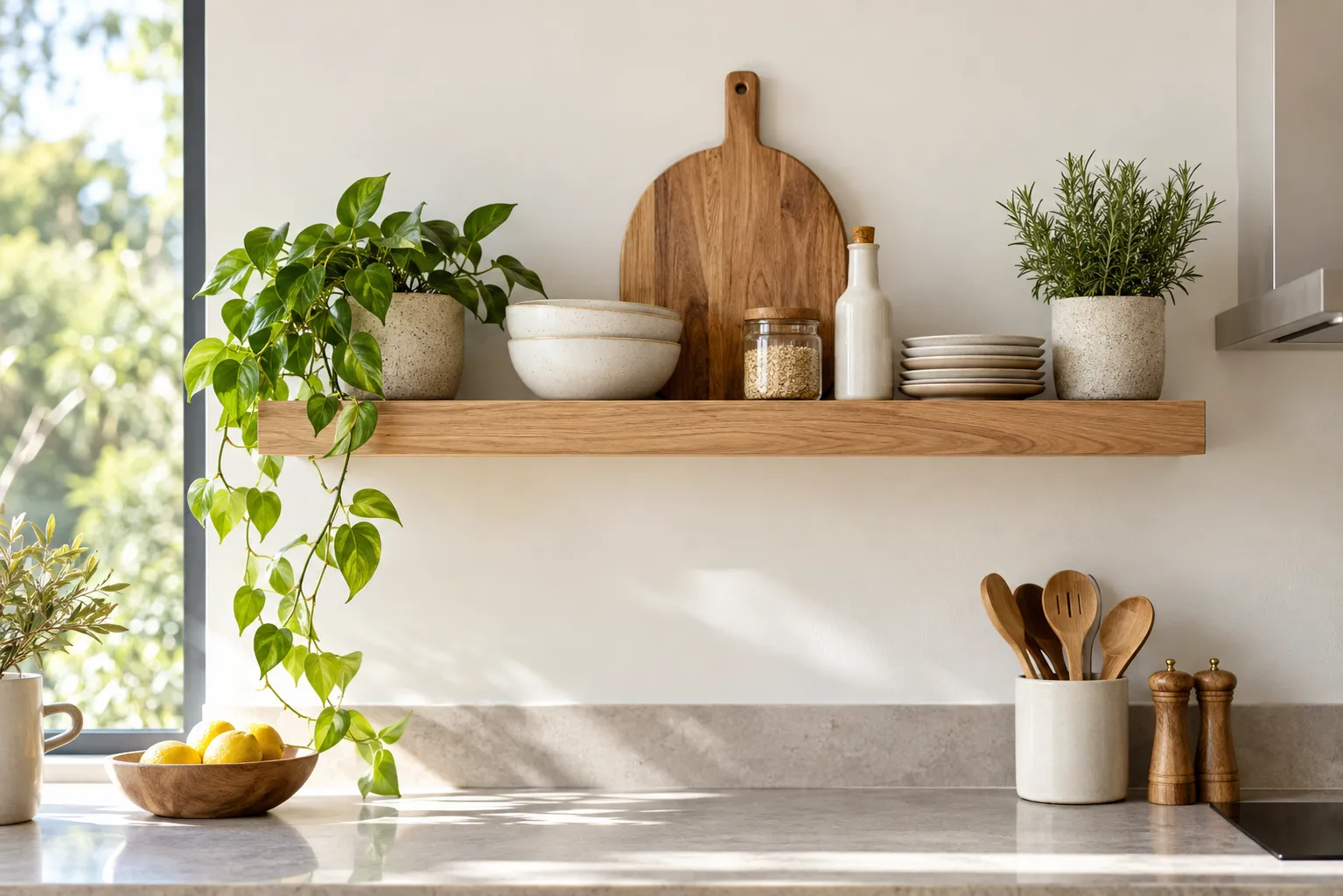 The 5-Minute Kitchen Styling Trick That Starts With One Floating Shelf