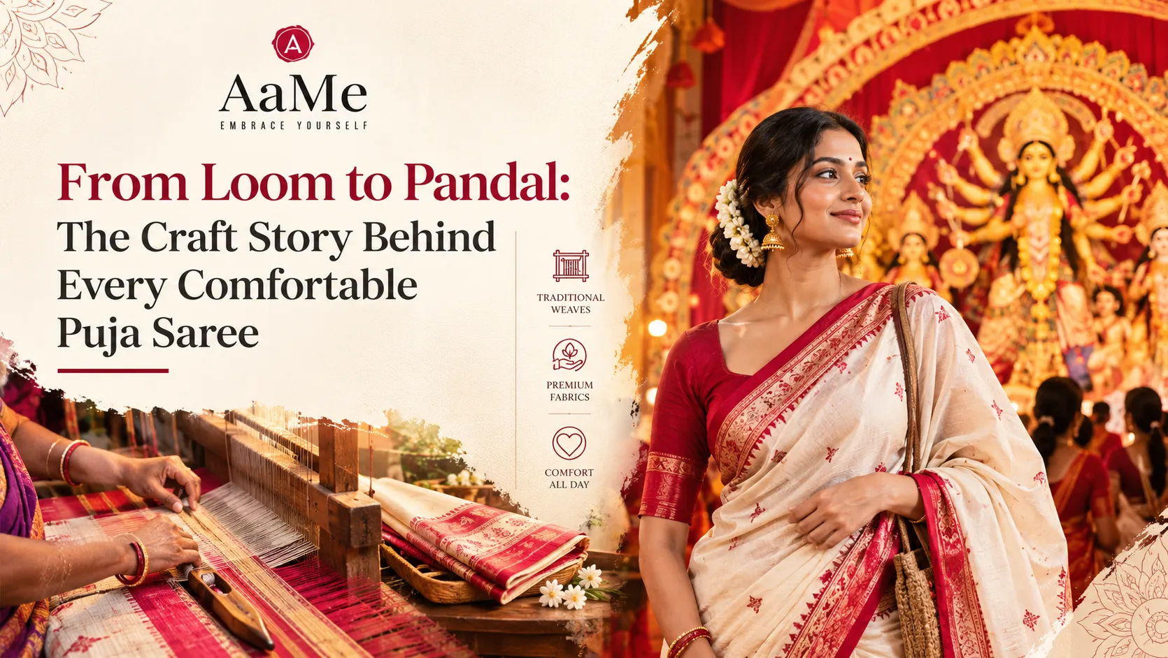 From Loom to Pandal: The Craft Story Behind Every Comfortable Puja Saree