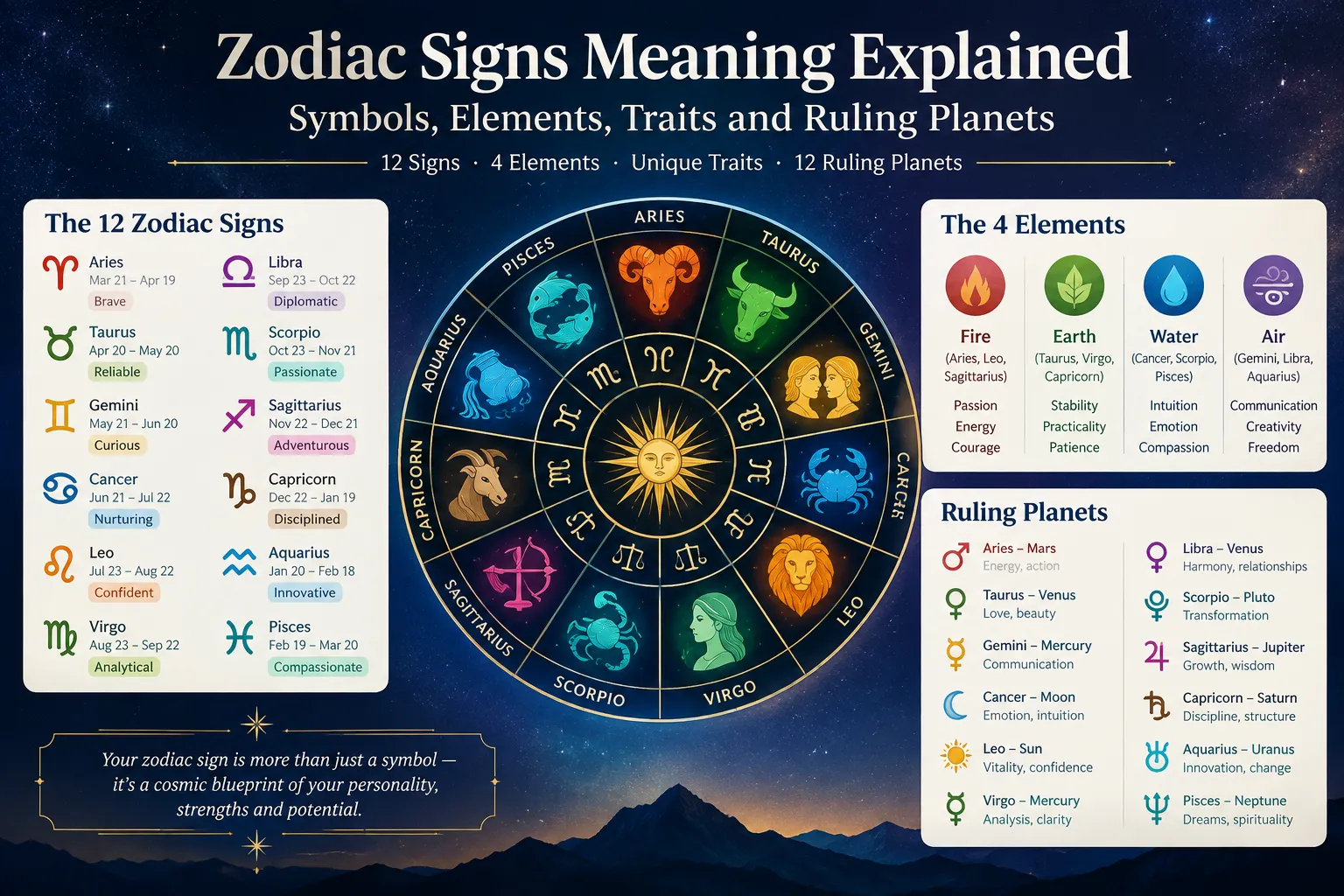 Zodiac Signs Meaning Explained: Symbols, Elements, Traits and Ruling Planets