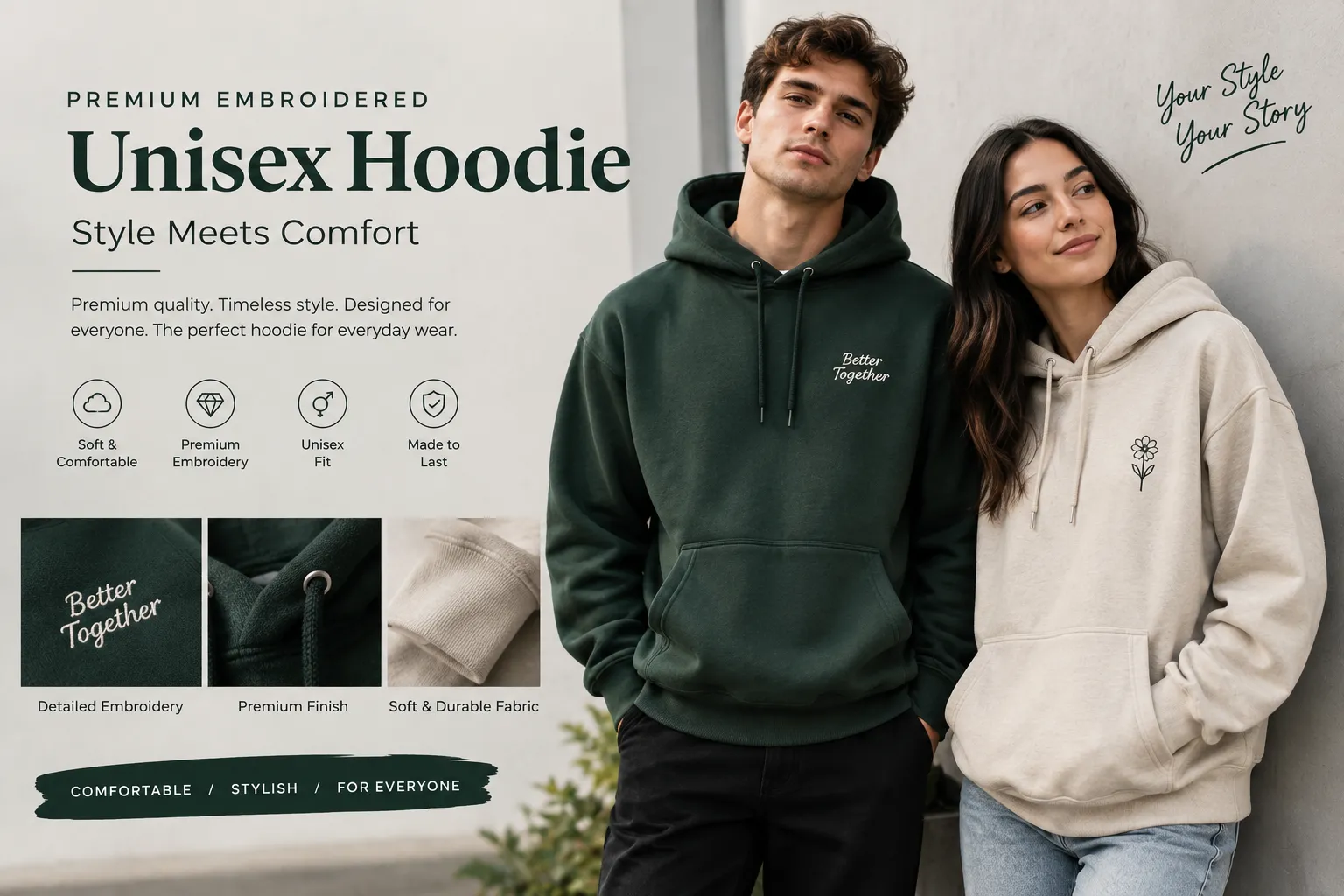 Premium Embroidered Unisex Hoodie – Style Meets Comfort