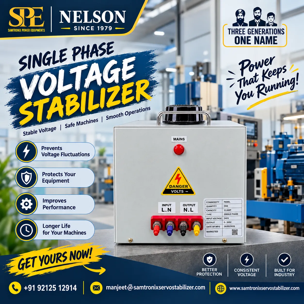 Single Phase Voltage Servo Stabilizer for Your Machines