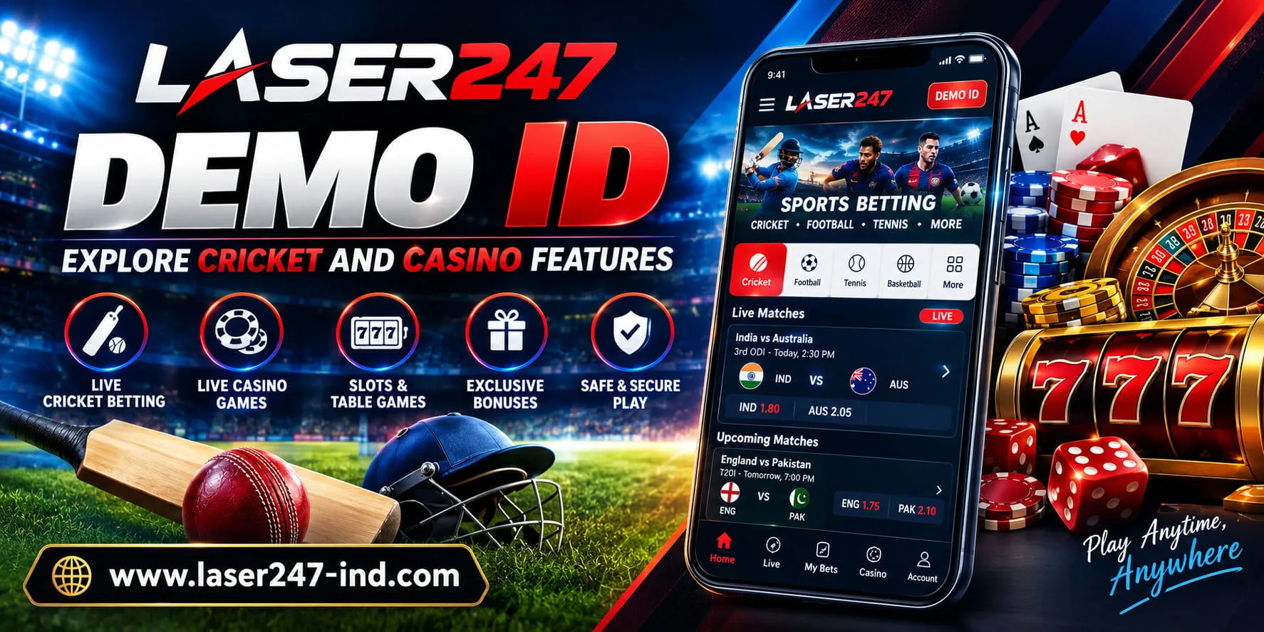Laser247 Demo ID: Explore Cricket and Casino Features