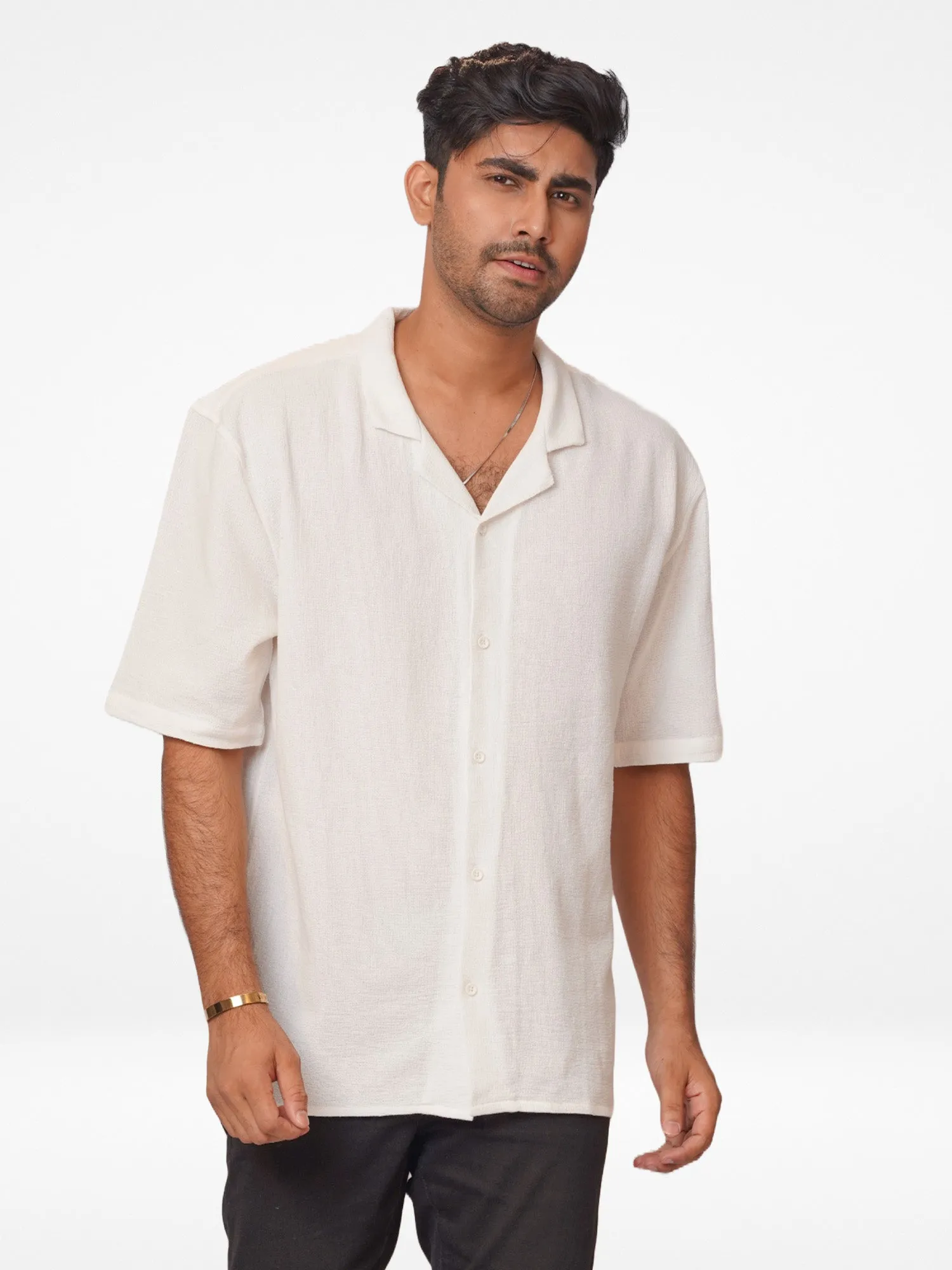 Crisp Elegance with the Classic White Cuban Collar Shirt