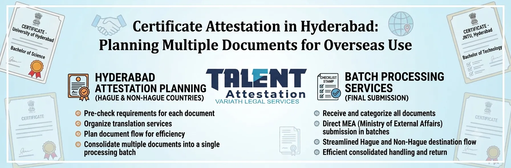 Certificate Attestation in Hyderabad: Planning Multiple Documents for Overseas Use