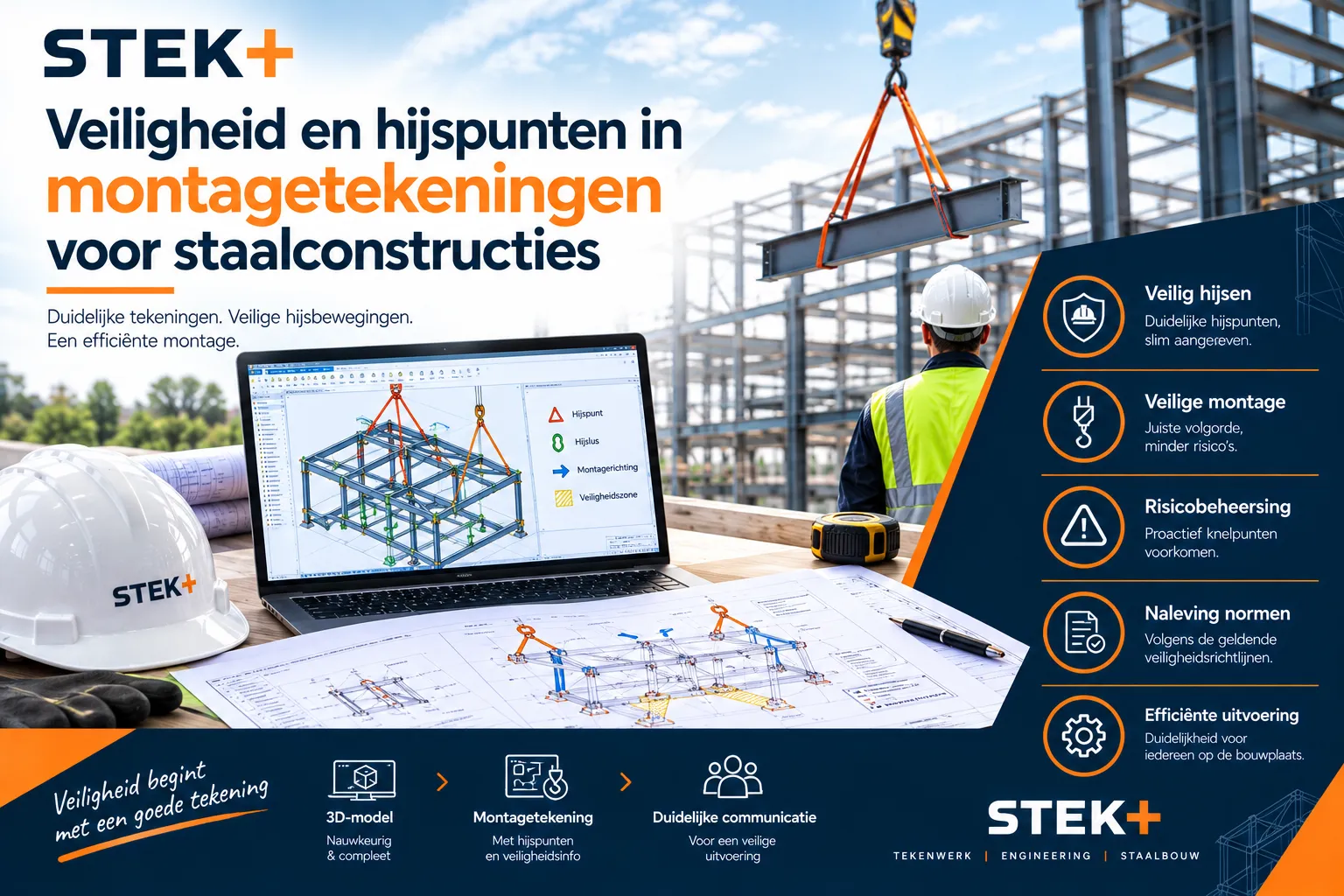 Veiligheid en hijspunten in montagetekeningen voor staalconstructies