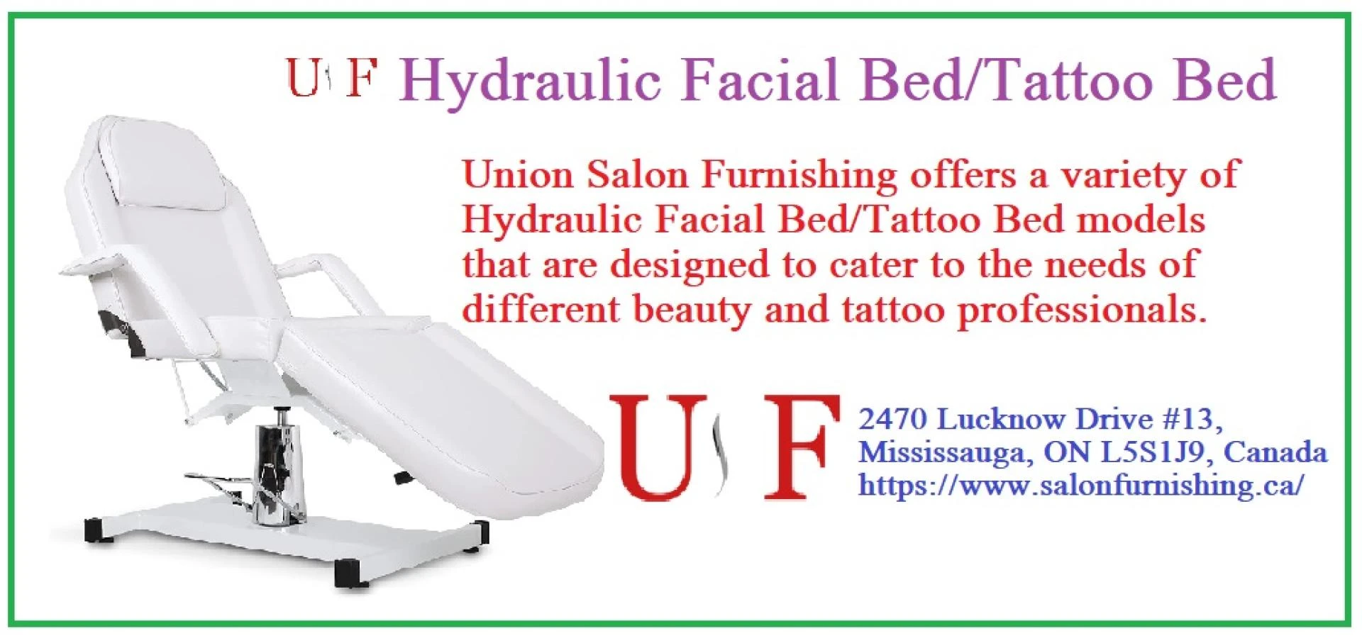 Hydraulic Facial Bed/Tattoo Bed - Union Salon Furnishing