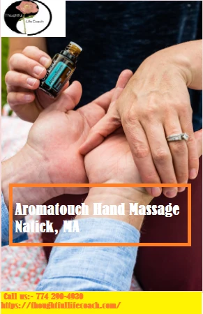 What is aroma touch therapy, and what are the essential oils used for it?