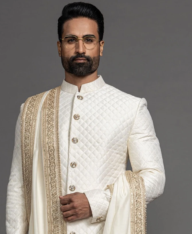Sculpting Elegance: Decoding the Artistry of Silk Wedding Sherwanis and Party Wear Suits for Men