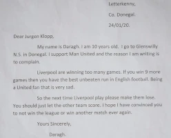 Fã de 10 anos do Man United pede a Klopp que faça o Liverpool perder