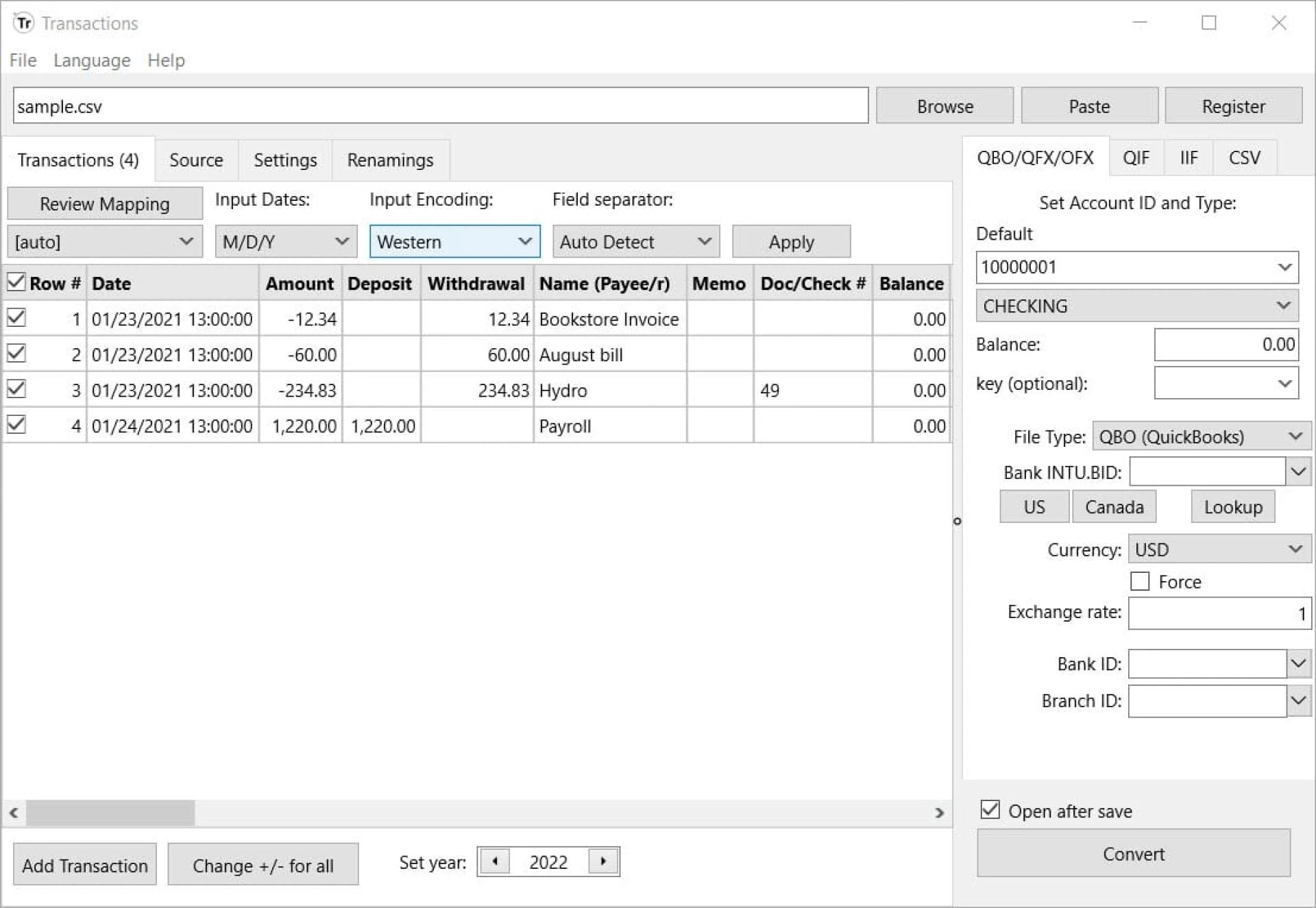 Make your transaction files importable into your accounting software
