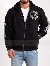 The signature style of the chrome hearts zip up hoodie