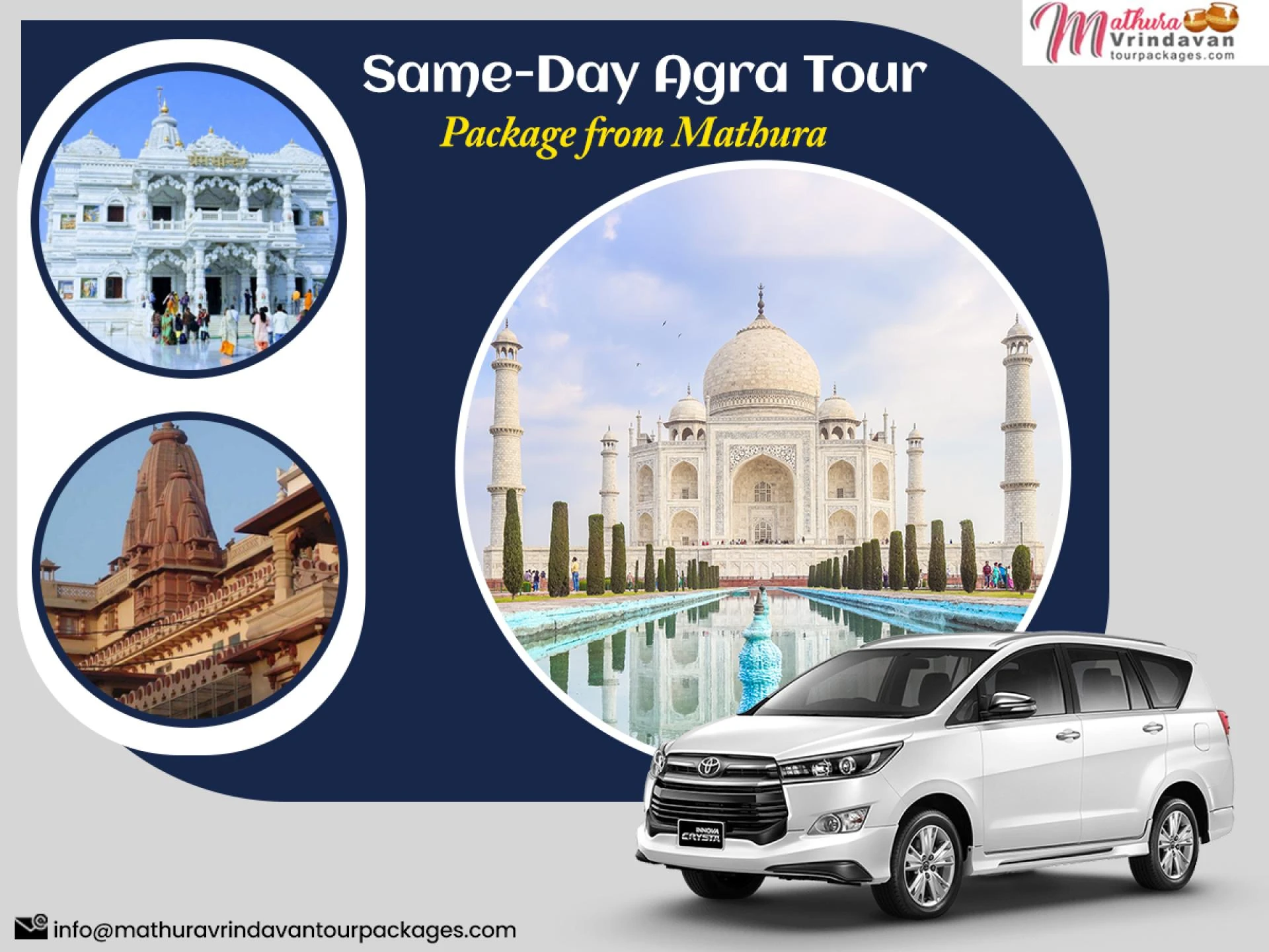 Enjoy the one-day Agra tour package by booking the Mathura Vrindavan trip