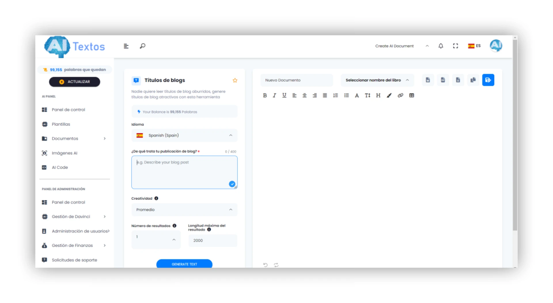 Generador de contenidos con Inteligencia Artificial, iatextos.com
