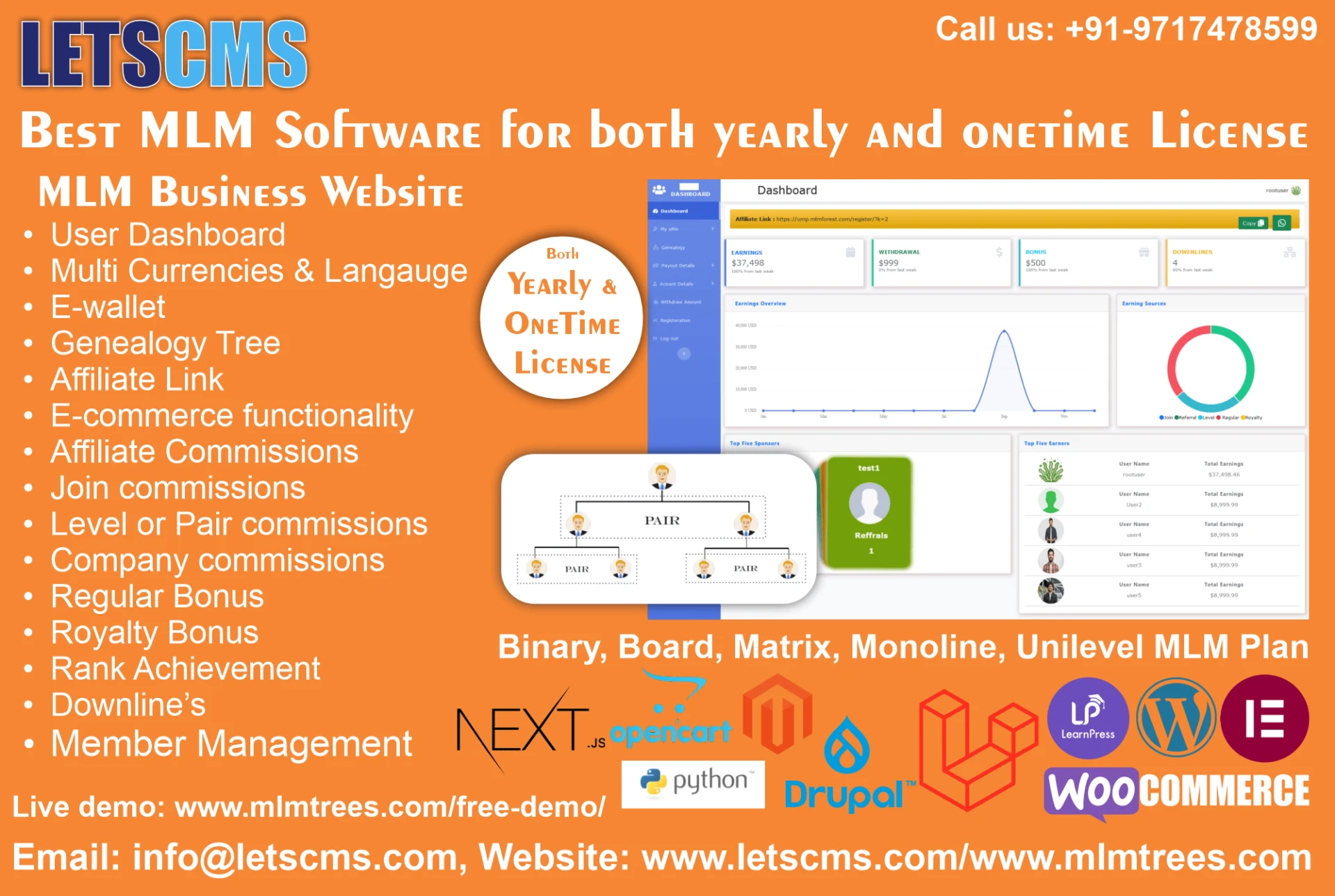 Best Mlm Software Starting price $149 to $299 USD per yearly &amp; Onetime License | Low-Cost MLM Software, Free Demo/Trial Available