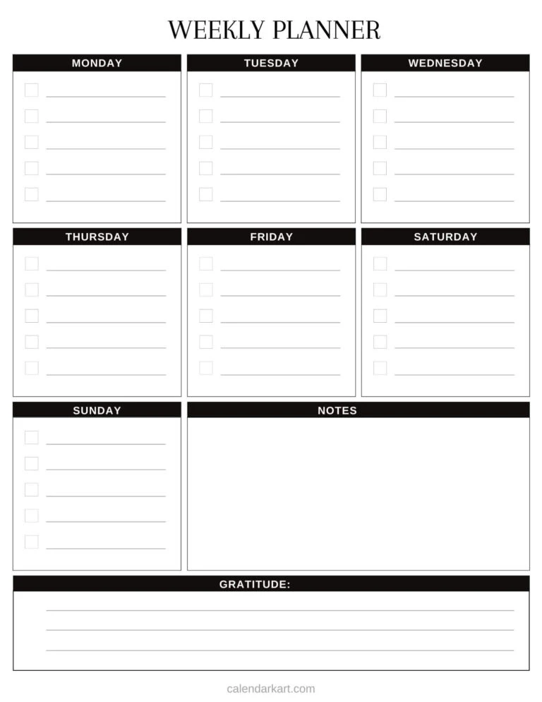 Stay Organized in Style: Download Trendy Weekly Calendars from Calendarkart